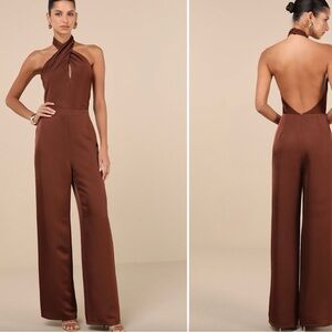 Elegant Brown Halter Jumpsuit